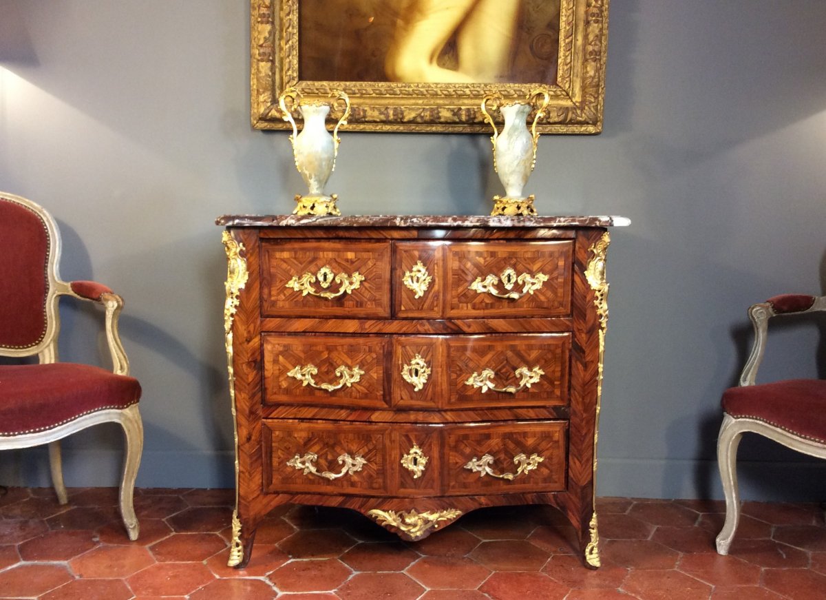Estampillée F. Lieutaud -  Rare Et Splendide Commode Régence Galbée  - 18ème Siècle-photo-8