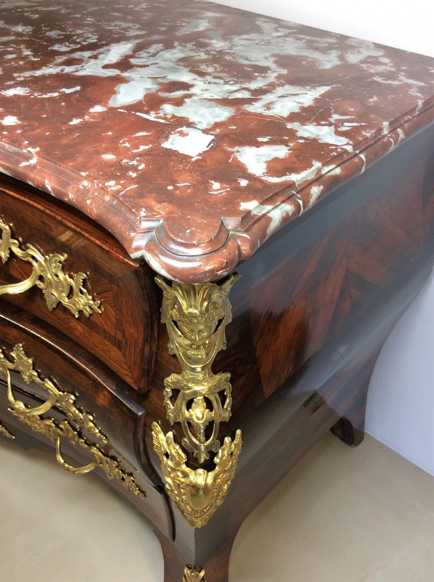 Estampillée Ellaume - Commode Louis XV En Marqueterie Palissandre - 18ème Siècle-photo-5