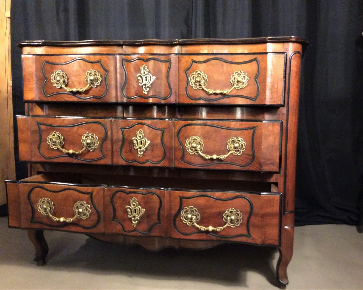 Elegant Crossbow Commode In Walnut - Louis XV Period-photo-3