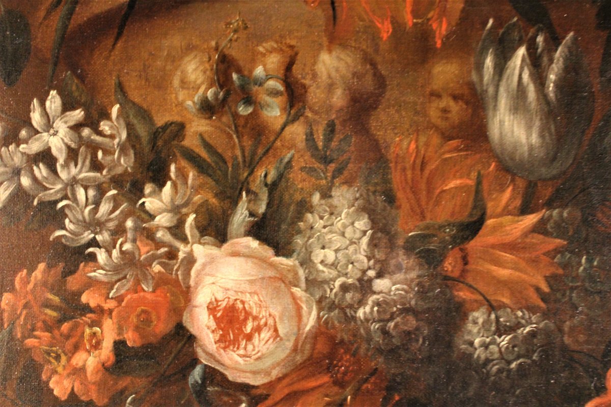  Van Der Beken - Vase Of Flowers On An Entablature - Oil On Canvas - Circa 1730-photo-5