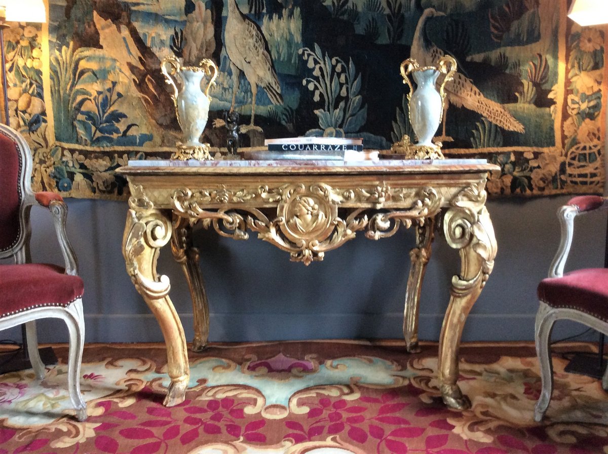 Table Ou Console De Milieu En Bois Doré Et Sculpté – Epoque Régence-photo-1