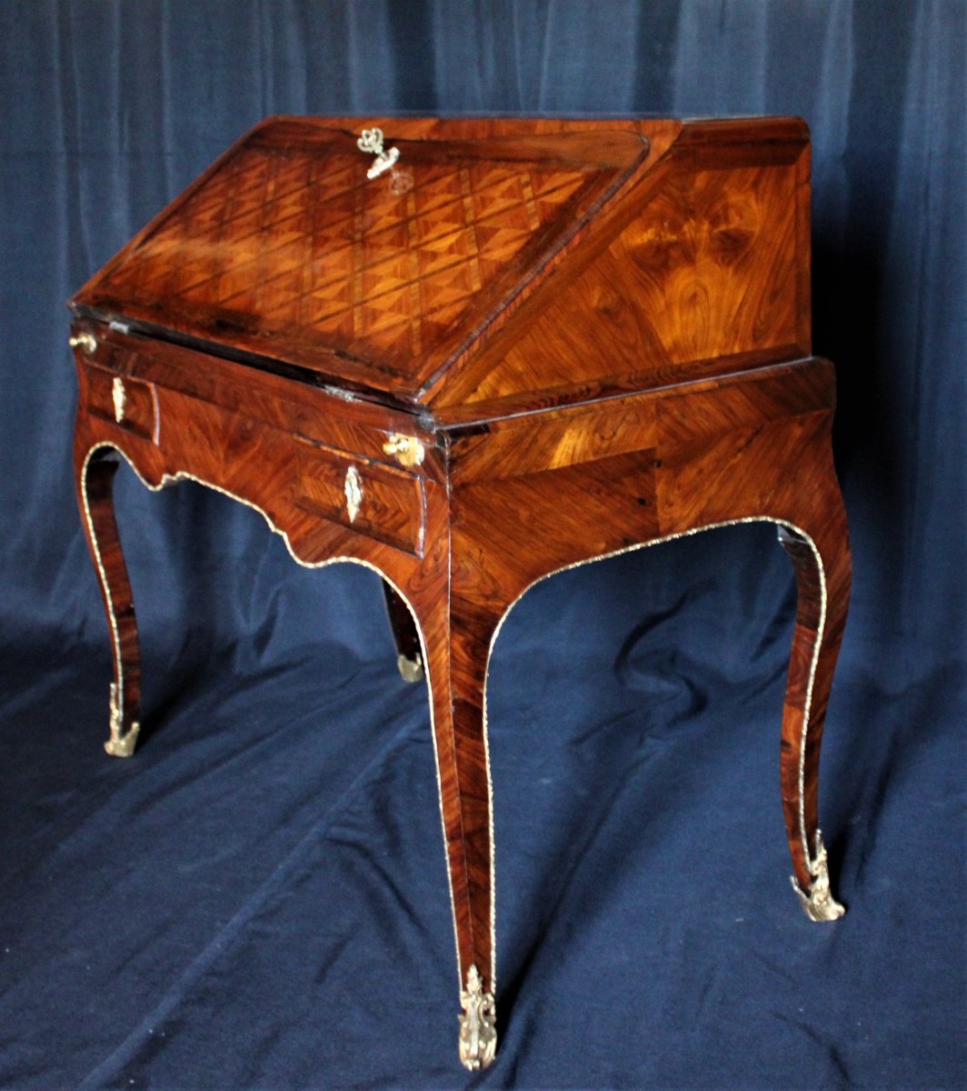 Double Estampille "MIGEON - HEDOUIN" - Bureau A Pente dit Dos d'Âne -  Louis XV-photo-2