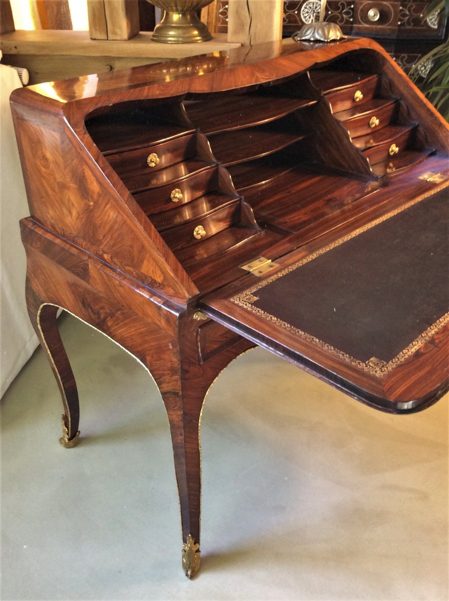 Double Estampille "MIGEON - HEDOUIN" - Bureau A Pente dit Dos d'Âne -  Louis XV-photo-2