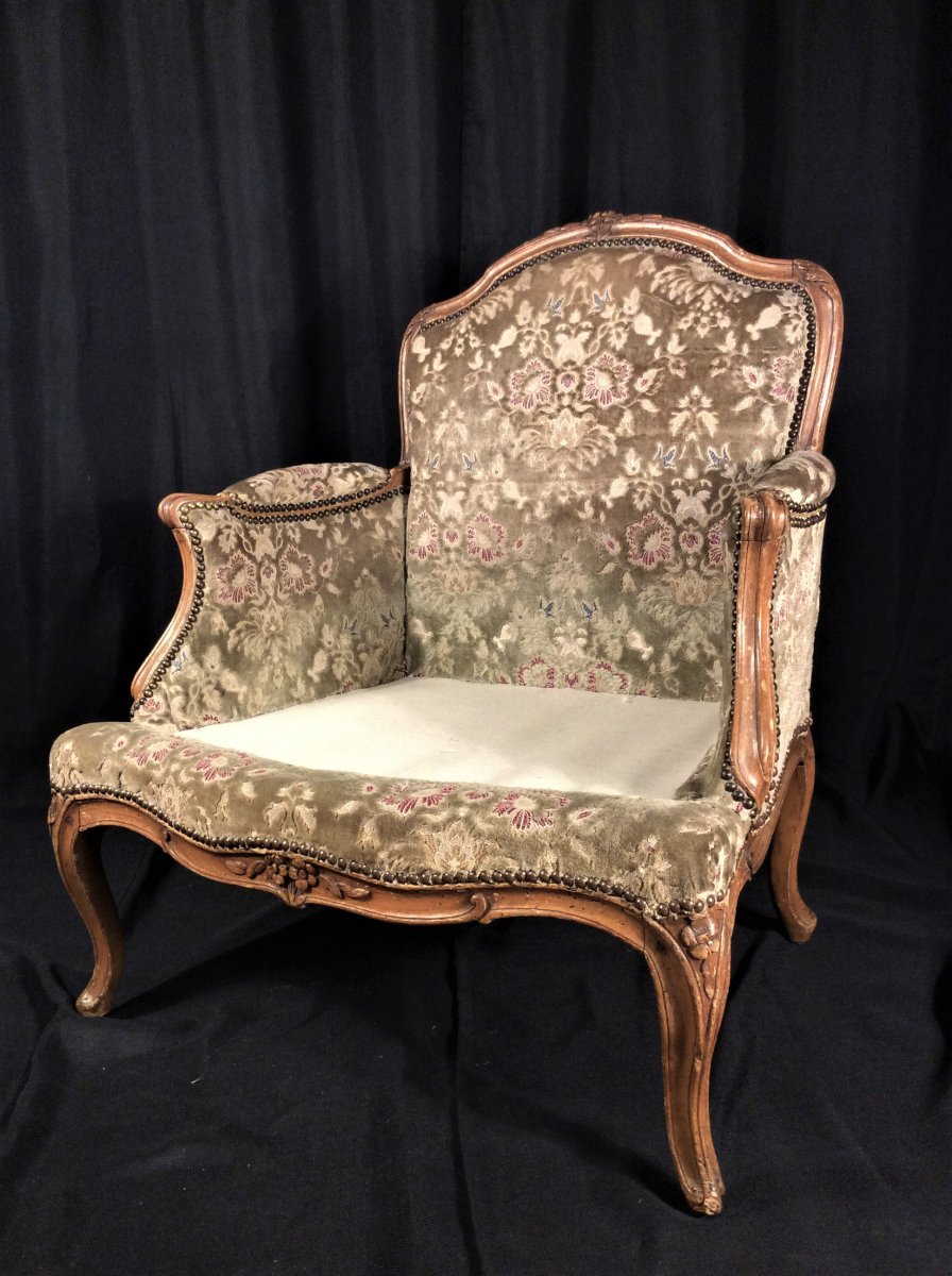 Estampillée "L. MAYEUX" - Large Bergère A Dossier Plat - Epoque Louis XV-photo-4