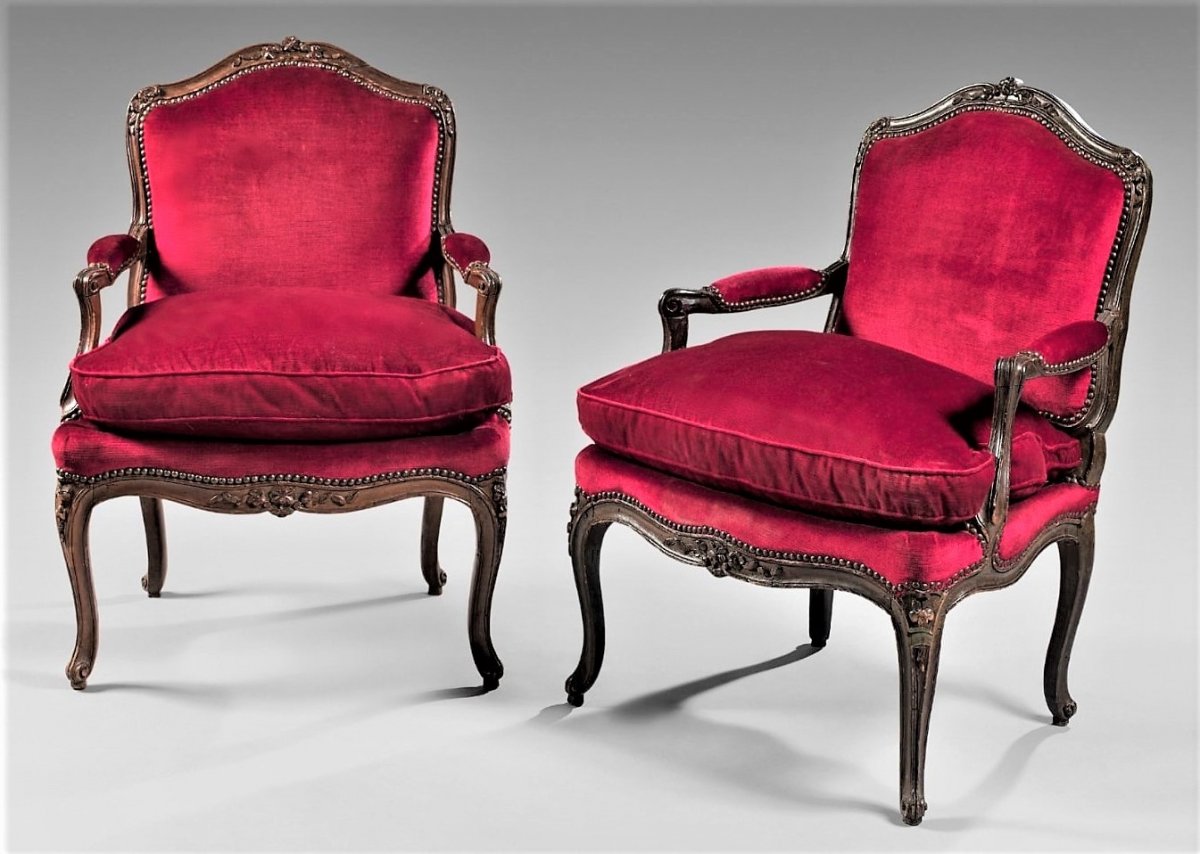 Stamped 'm. Cresson" - Pair Of Armchairs With Flat Backs - Louis XV Period