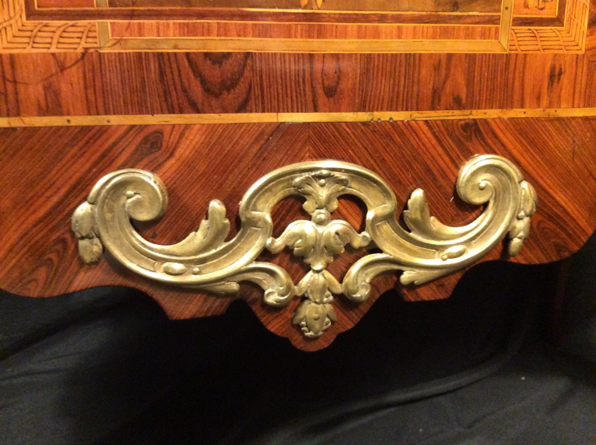 Stamped Carel - Transition Commode In Marquetry - 18th Century-photo-3