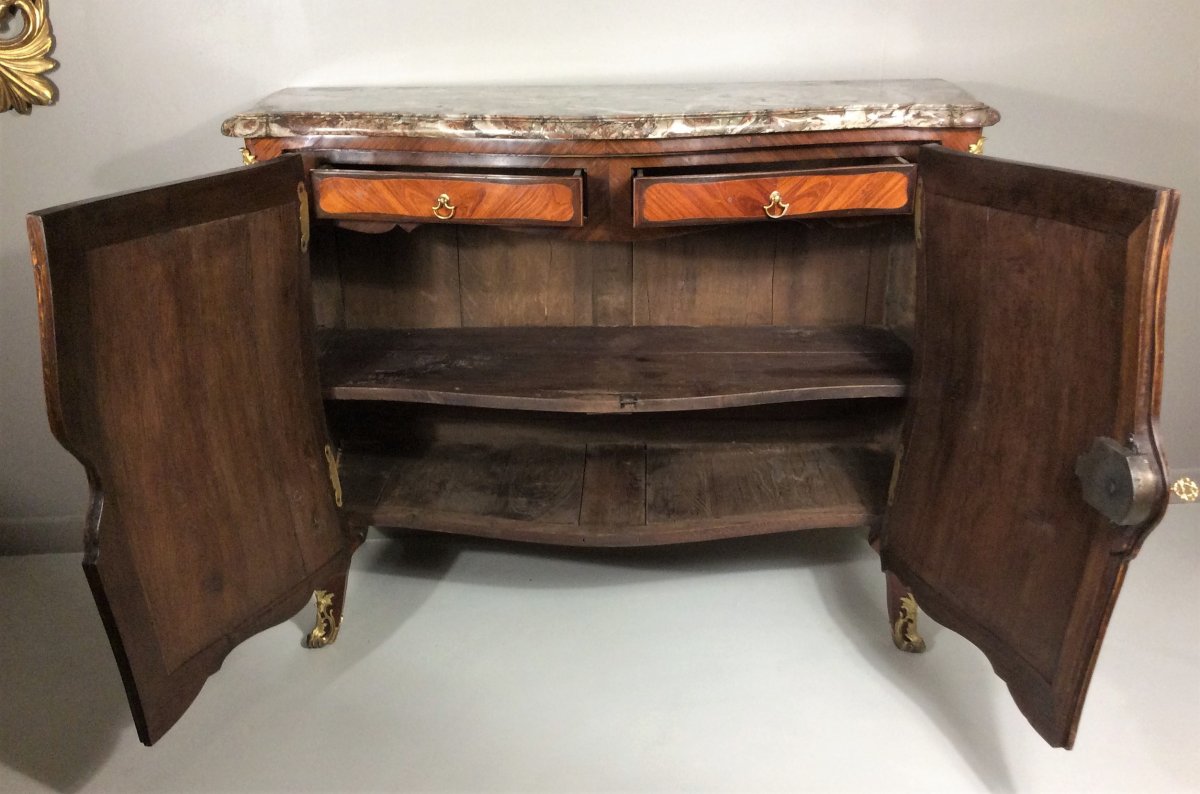 Attributed To Joubert - Exceptional Curved Commode With Doors - Louis XV Period-photo-3