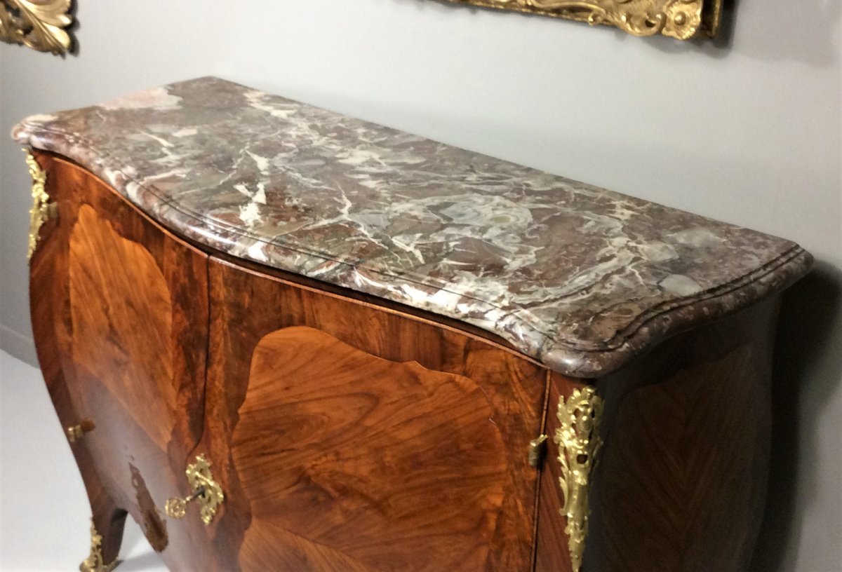 Attributed To Joubert - Exceptional Curved Commode With Doors - Louis XV Period-photo-6
