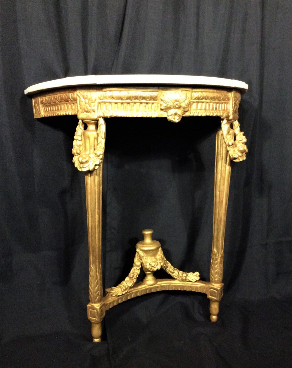      Half-moon Console In Golden Wood - Louis XVI Period-photo-2