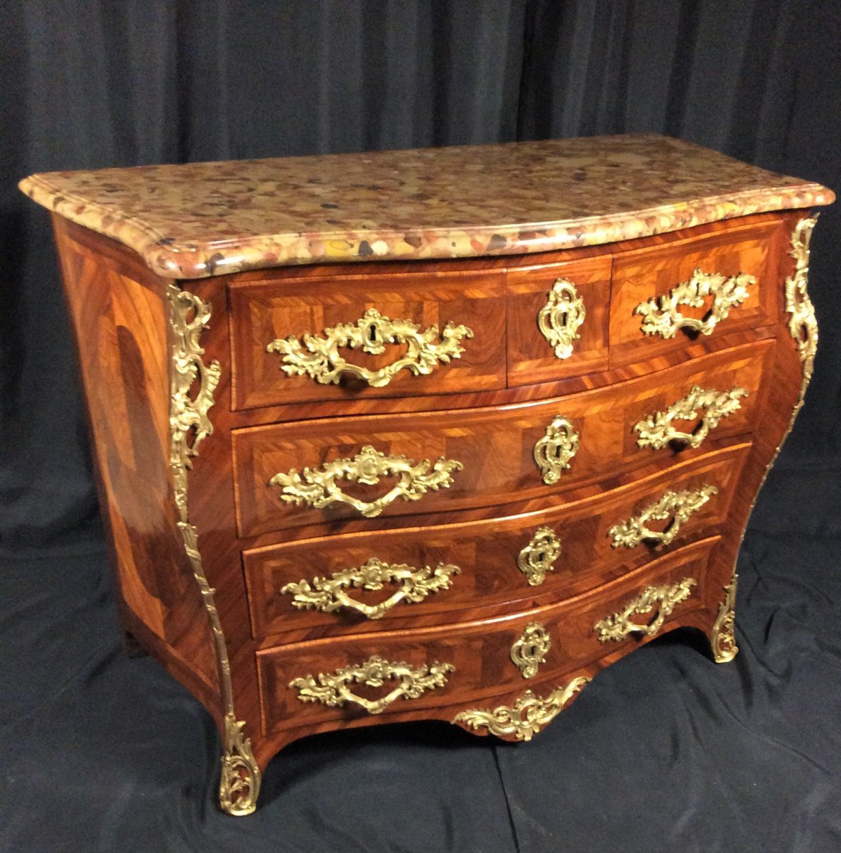 Stamped Faizelot Delorme - Rare Regency Commode With 4 Rows Of Drawers - Louis XV Period-photo-2