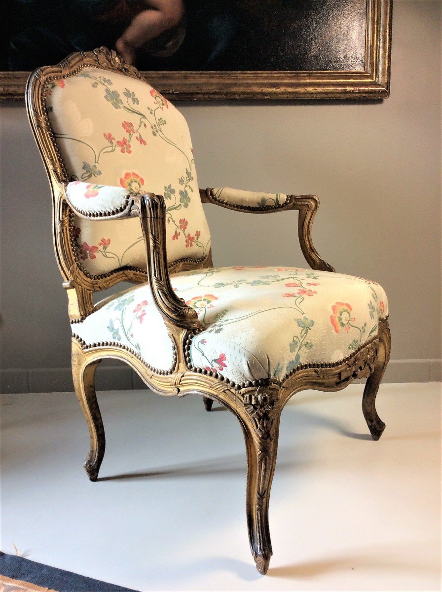 Stamped "nogaret A Lyon", Magnificent Armchair Said To The Queen - Louis XV Period-photo-1