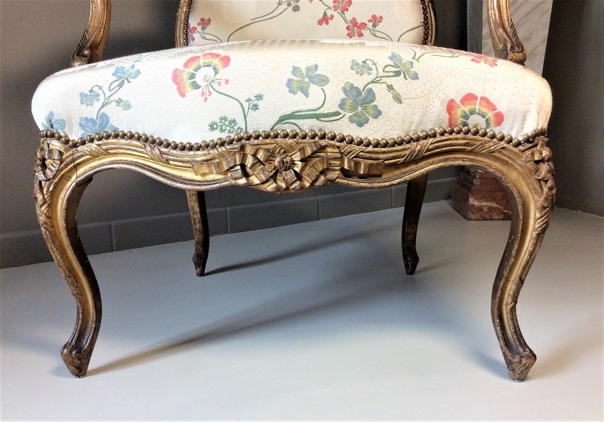 Stamped "nogaret A Lyon", Magnificent Armchair Said To The Queen - Louis XV Period-photo-2
