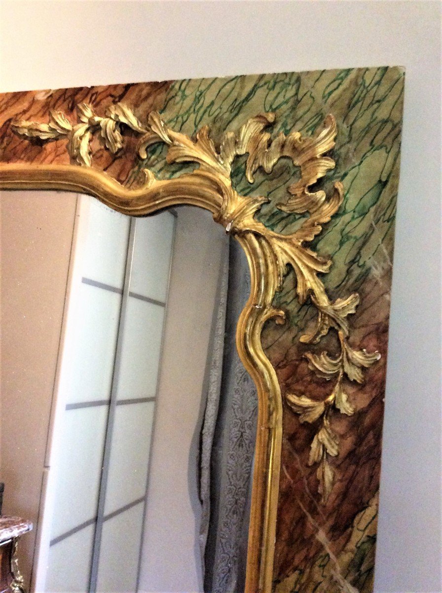 Important Woodwork Mirror In Carved And Gilded Wood - Early XIXth Century-photo-2