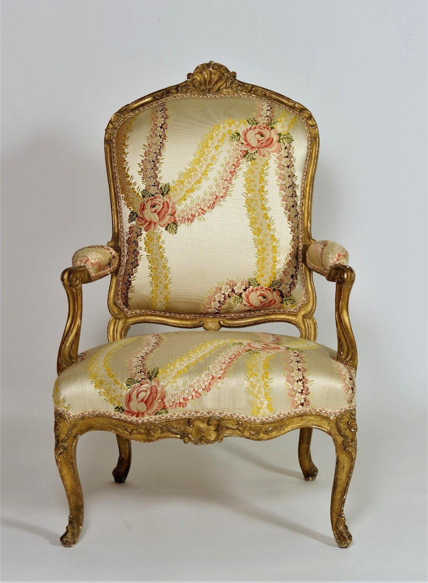 Estampillé  "CRESSON " - Fauteuil à la Reine en bois doré et sculpté – Epoque Louis XV-photo-2
