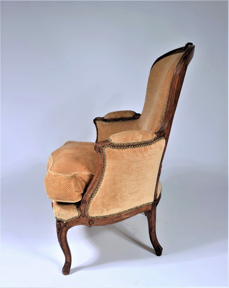 Stamped "b. Maucuy" - Bergère In Carved Stained Beech - Louis XV Period-photo-3