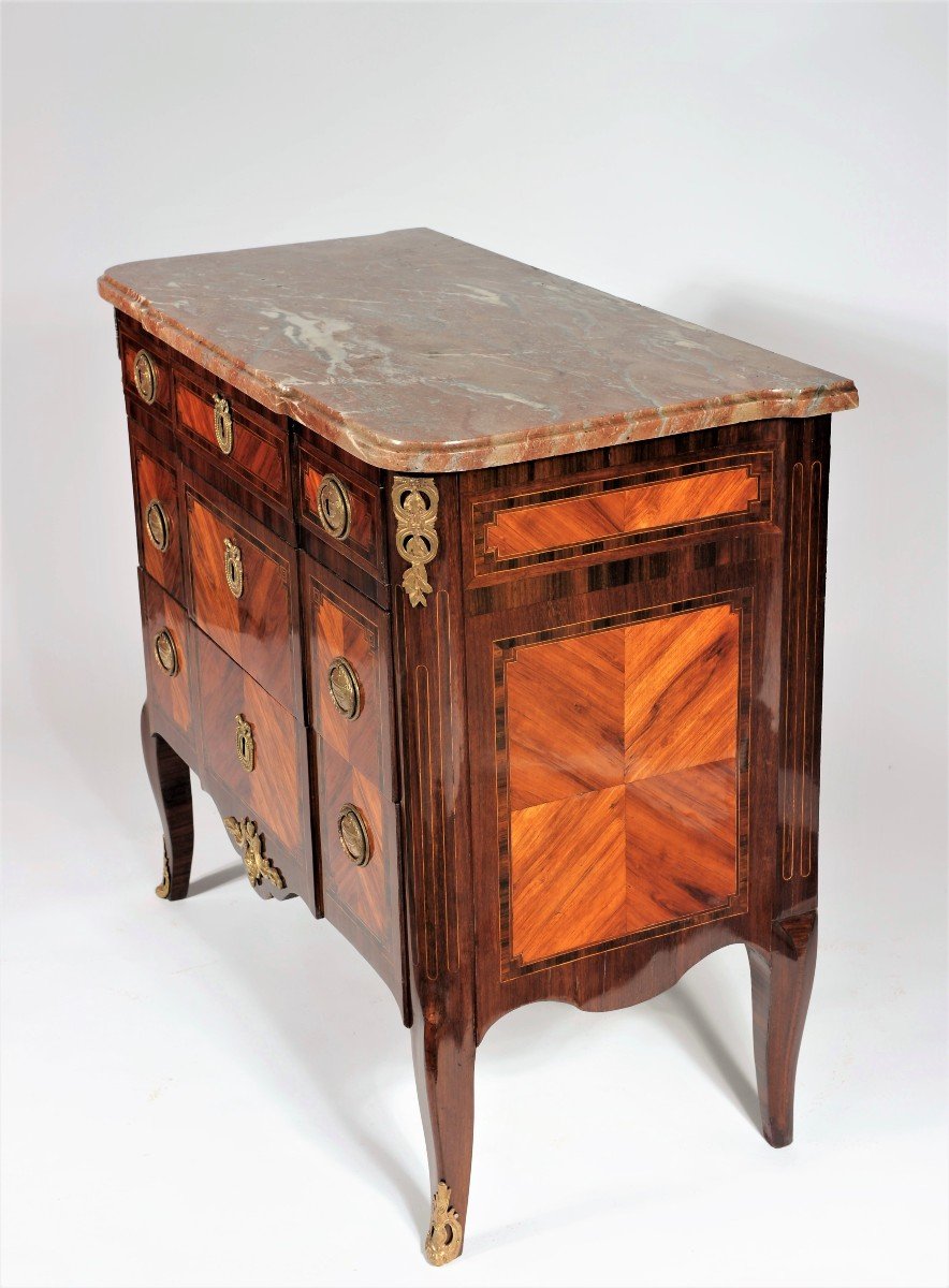 Stamped P. Denizot - Elegant Transition Commode In Rosewood - XVIII Century-photo-3