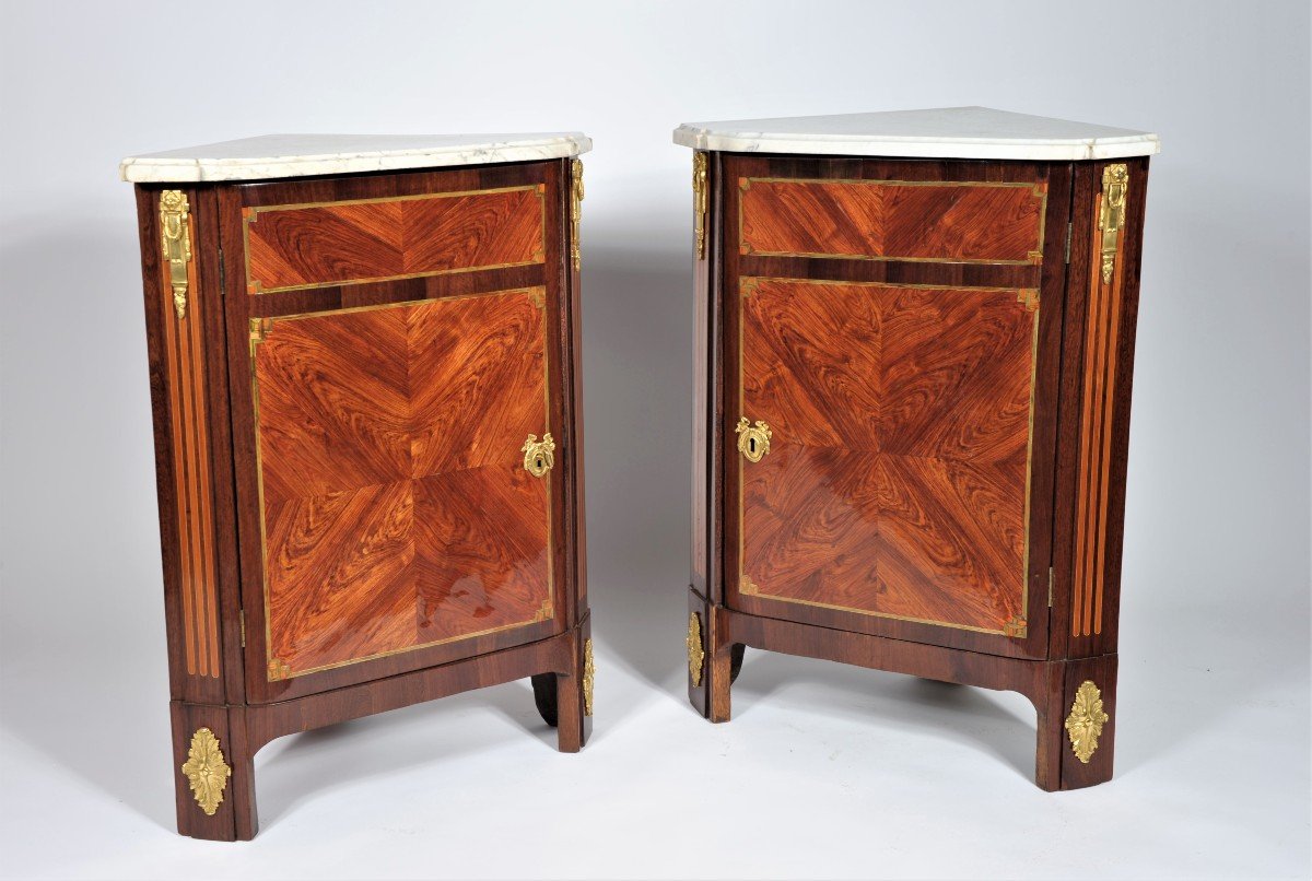 Stamped J. Birckle - Pair Of Inlaid Corners - Louis XV Period-photo-1