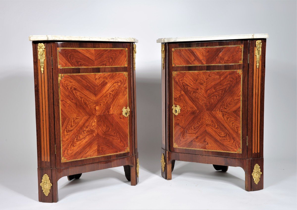 25% Discount  - Stamped J. Birckle - Pair Of Inlaid Corners - Louis XV Period