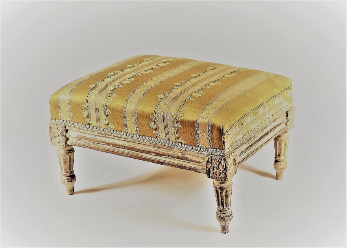  Petit Tabouret En Hêtre Mouluré Et Peint -  Epoque Louis XVI-photo-1