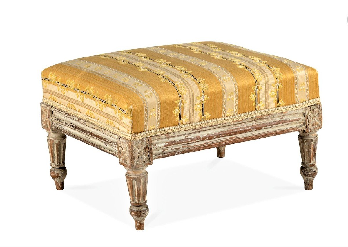  Petit Tabouret En Hêtre Mouluré Et Peint -  Epoque Louis XVI