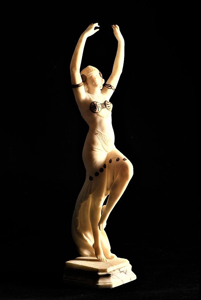    Danseuse Orientale - Statue En Albâtre - Alberto Saccardi