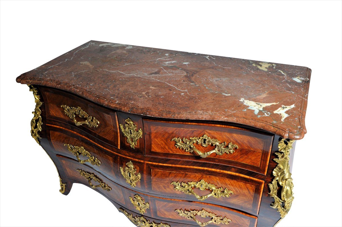     Estampillée F. GARNIER - Commode Galbée En Bois De Violette - Epoque Louis XV-photo-6