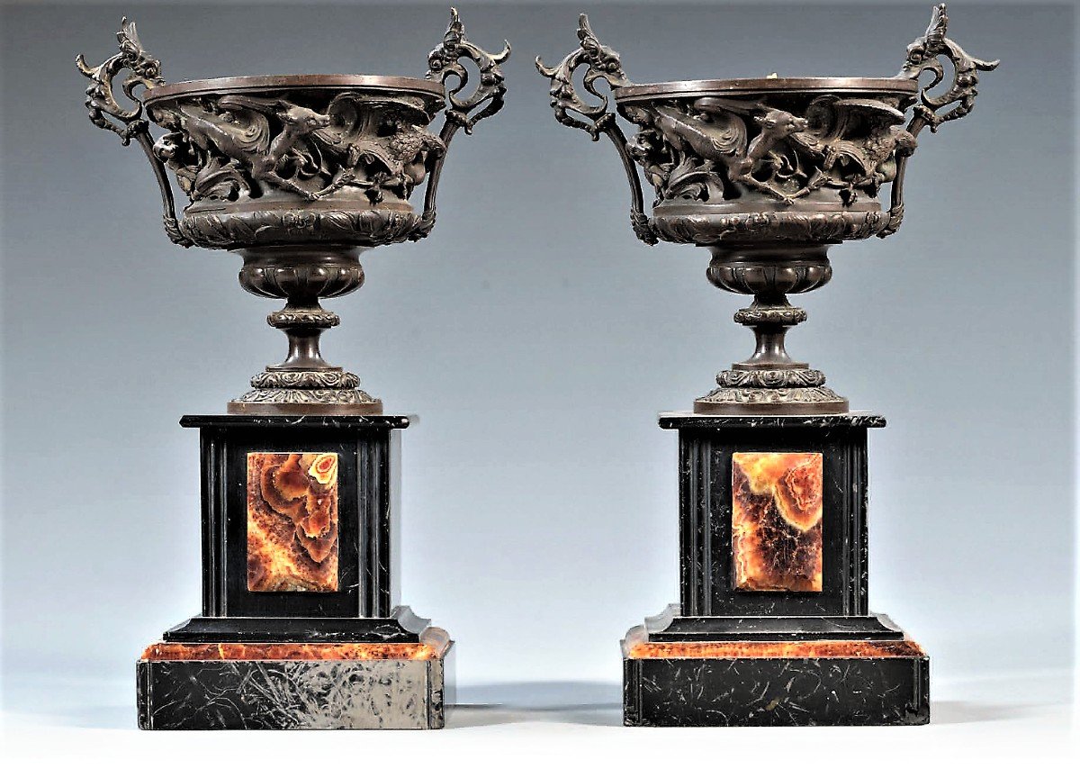 25% Discount -pair Of 19th Neo-renaissance Cups -  Wannegem-lede Castle-photo-4