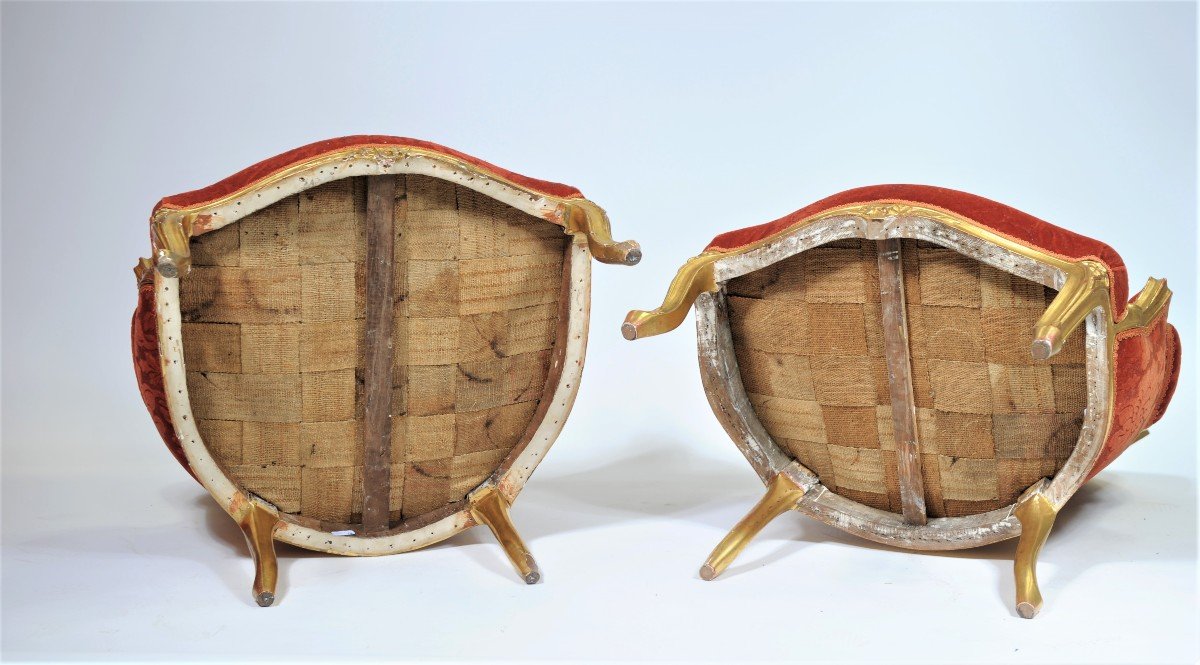    Paire De Bergères En Cabriolet En Bois Doré - Epoque Louis XV – XVIIIème Siècle-photo-3