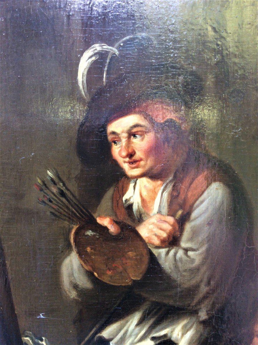    Peintre Et Sa Famille - Huile Sur Panneau - Andries Booth (d'après) - XVIIème Siècle-photo-2