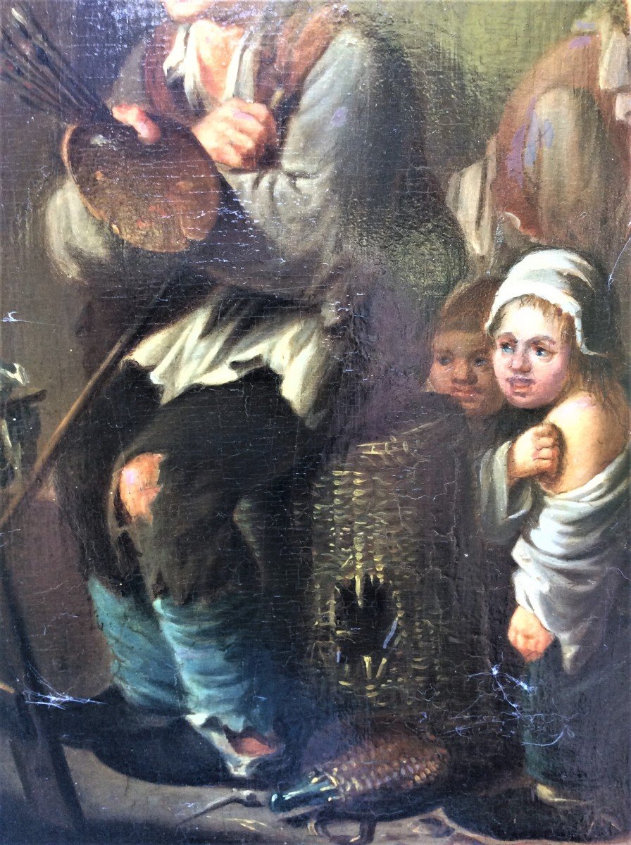    Peintre Et Sa Famille - Huile Sur Panneau - Andries Booth (d'après) - XVIIème Siècle-photo-2