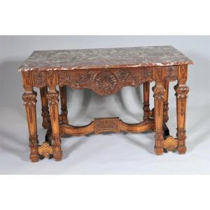 Beautiful Louis XIV Middle Table Or Game Table In Molded And Carved Oak - Late 18th