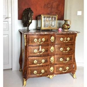 Beautiful Mazarine Chest Of Drawers In Rosewood Marquetry - Regency Period