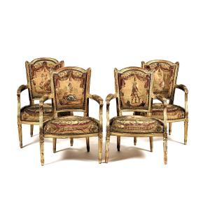 Estampillés « I - CHENEAUX » - Suite De 4 Fauteuils En Bois Doré – Epoque Louis XVI