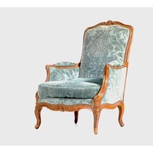 Stamped Burgat – Carved And Molded Beech Wood Bergère Chair – Louis XV Period