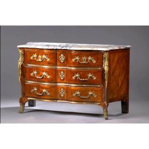 Splendid Violet Wood Inlaid Chest Of Drawers - Early Louis XV Period