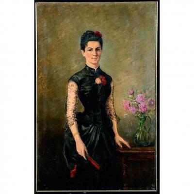 DU 26.09 AU 16.10   REMISE DE 20\\%  -  Portrait 'Dame A La Robe Noire' - Ecole Française - XIXème Siècle
