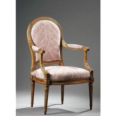   From 26.09 To 16.10: 20% Discount  -   Stamped Demay, Flat Back Armchair - Louis XVI Period
