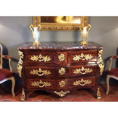 Stamped Ellaume - Louis XV Commode In Marquetry Rosewood - 18th Century