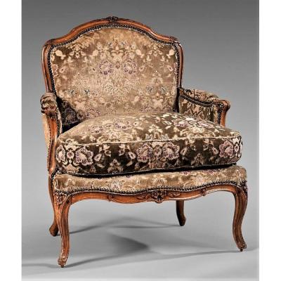 Stamped  "l. Mayeux" - Large Bergere With Flat Back - Louis XV Period