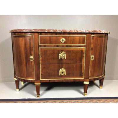 Stamped "j. Dautriche" - Semi-moon Satin Chest Of Drawers - Louis XVI Period 