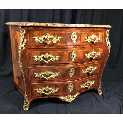 Estampillée Faizelot Delorme - Rare Commode Régence à 4 Rangs De Tiroirs - Epoque Louis XV