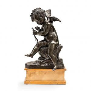 Charles Gabriel Sauvage Known As "lemire" - Angelot With The Arc - 19th Century Bronze