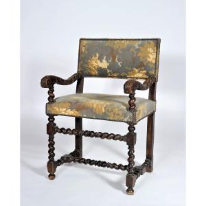 Beautiful Arm Chair In Molded Natural Wood - Louis XIII Period - XVIIth Century