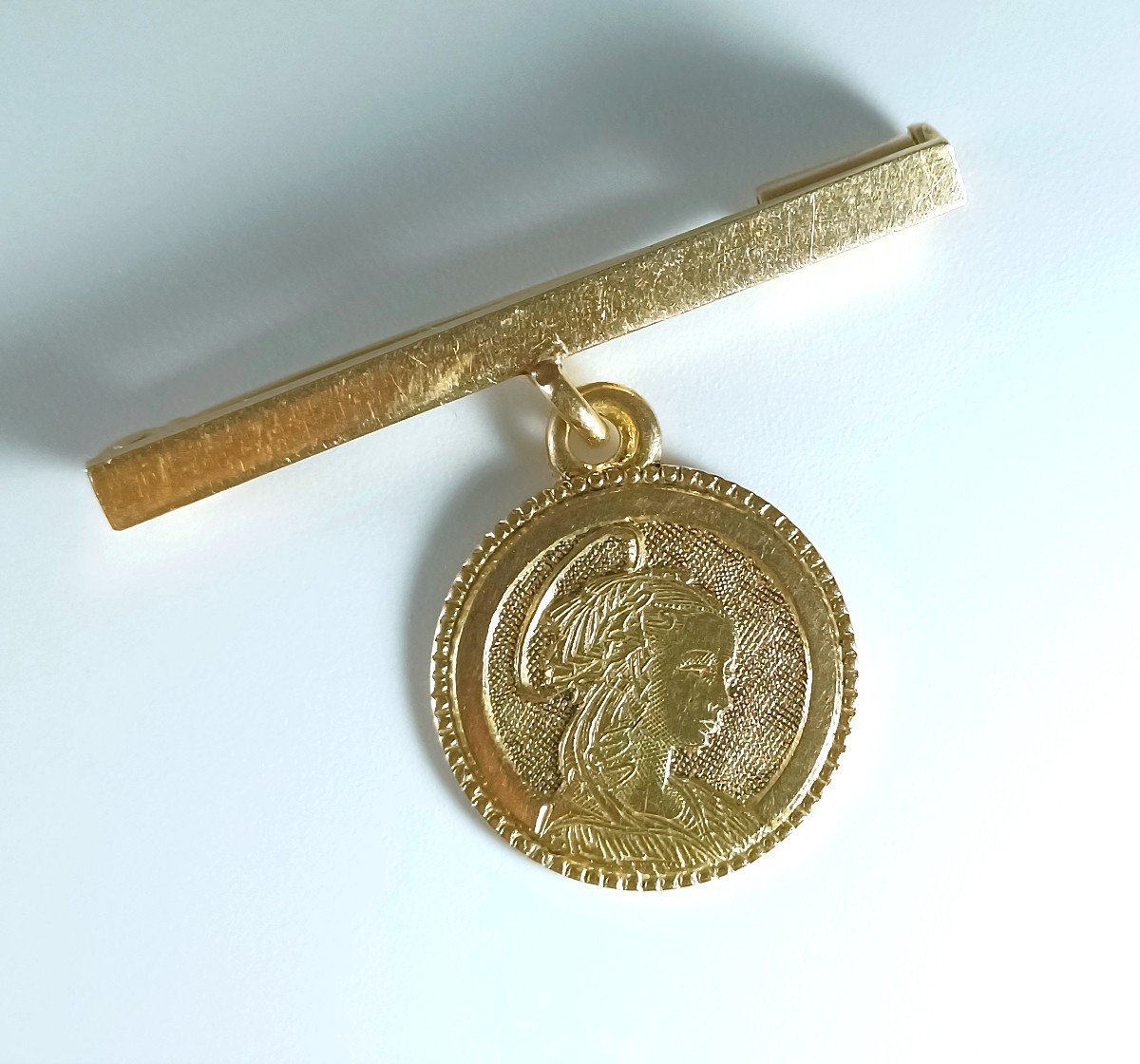Small Guilloche Gold Brooch And Medal