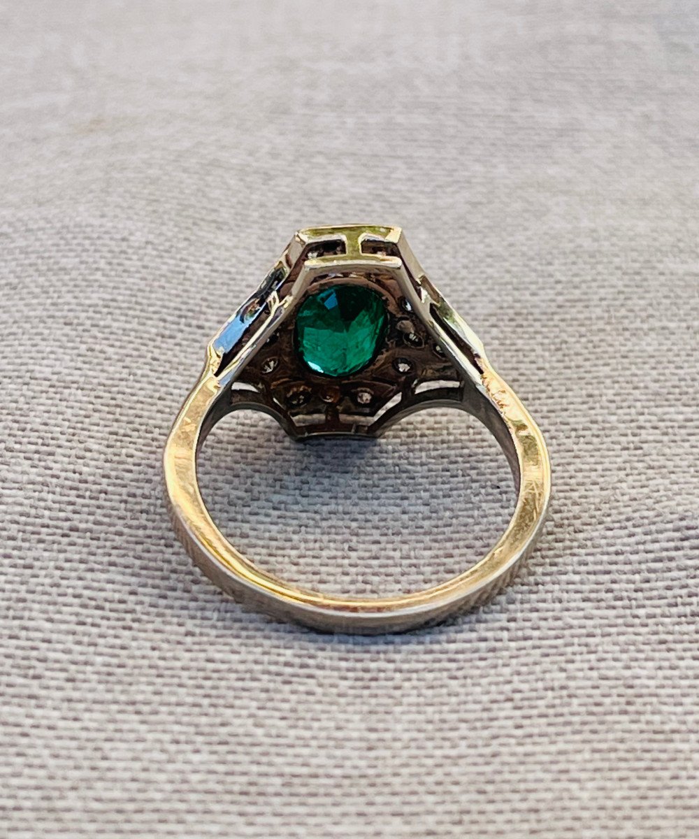 Bague Art Déco, émeraude Et Diamants-photo-4
