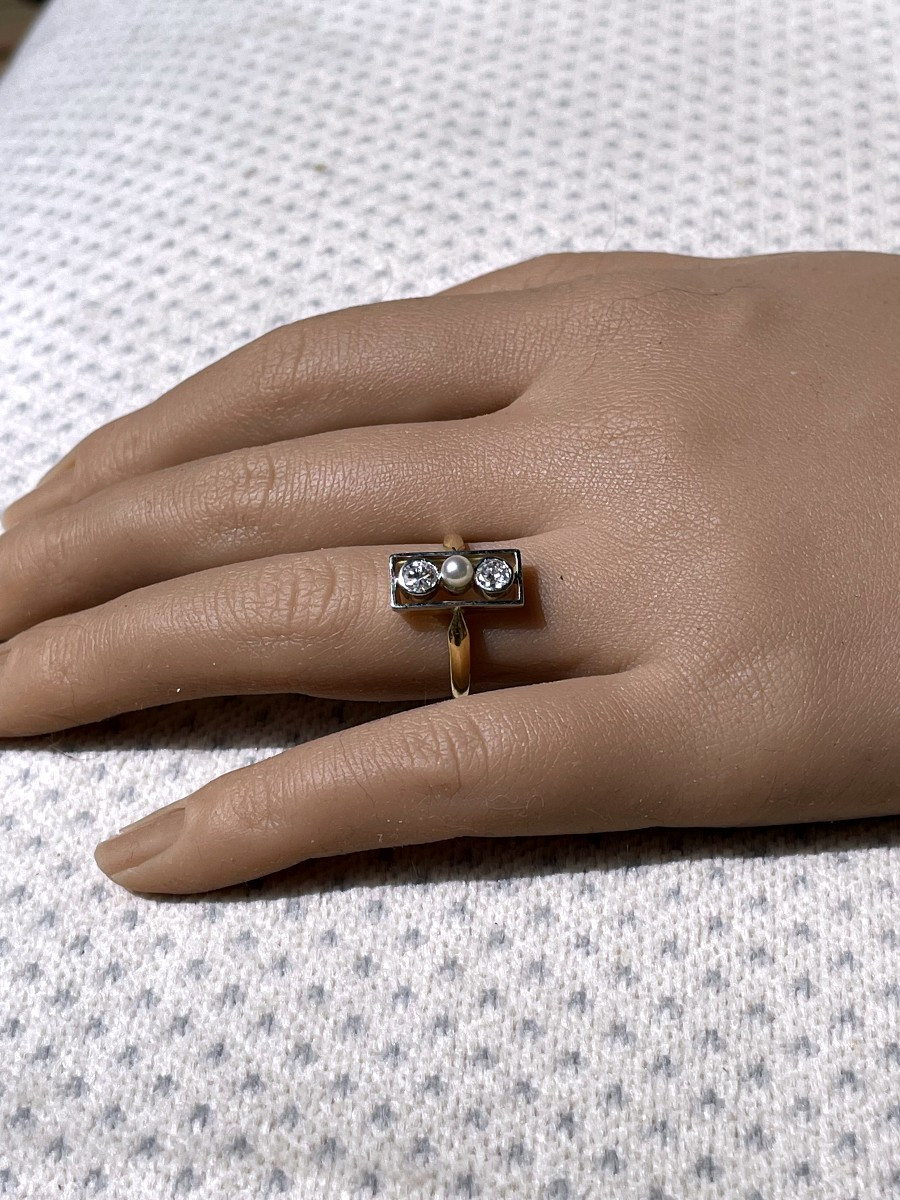 Bague Ajourée, Diamants Et Perles-photo-1