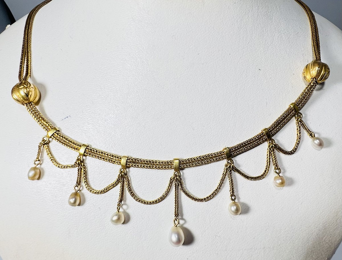 Collier draperie en or et perles
