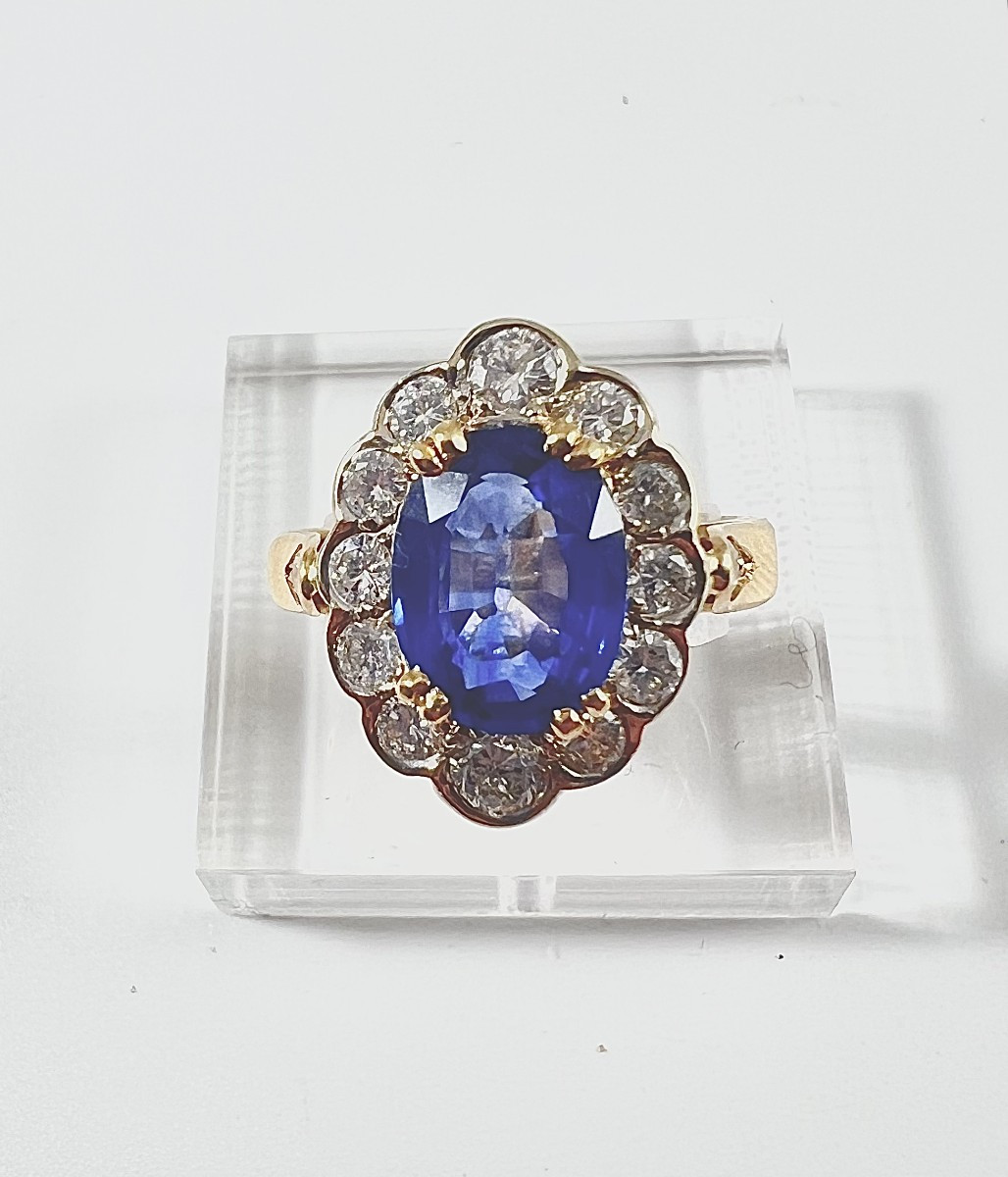 Sapphire Ring With Diamond Surround