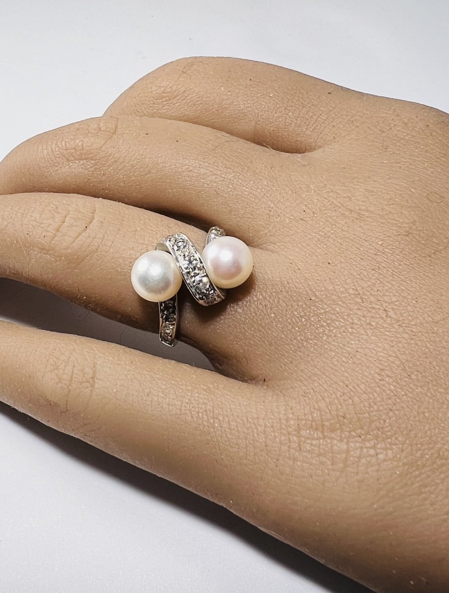 Bague Vous et Moi, perles, or blanc et diamants-photo-2