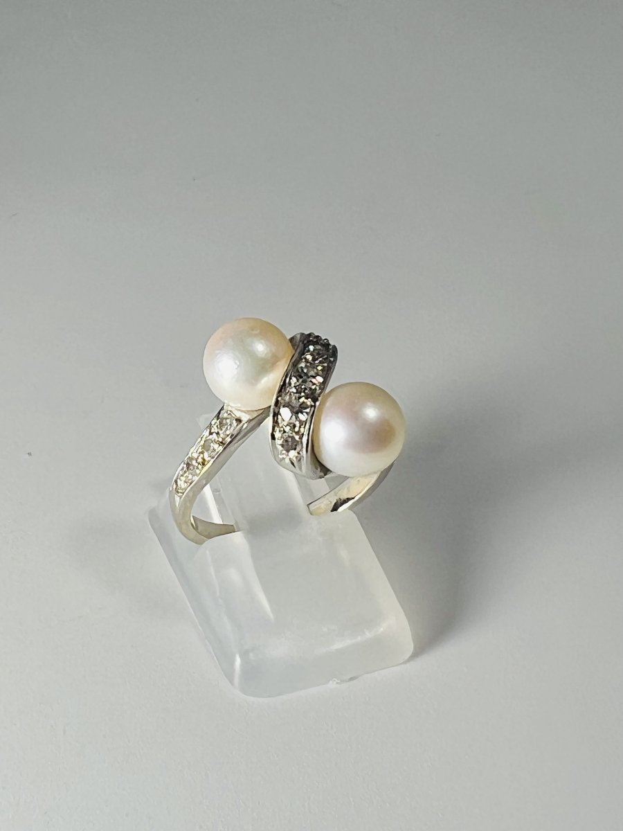 Bague Vous et Moi, perles, or blanc et diamants-photo-3